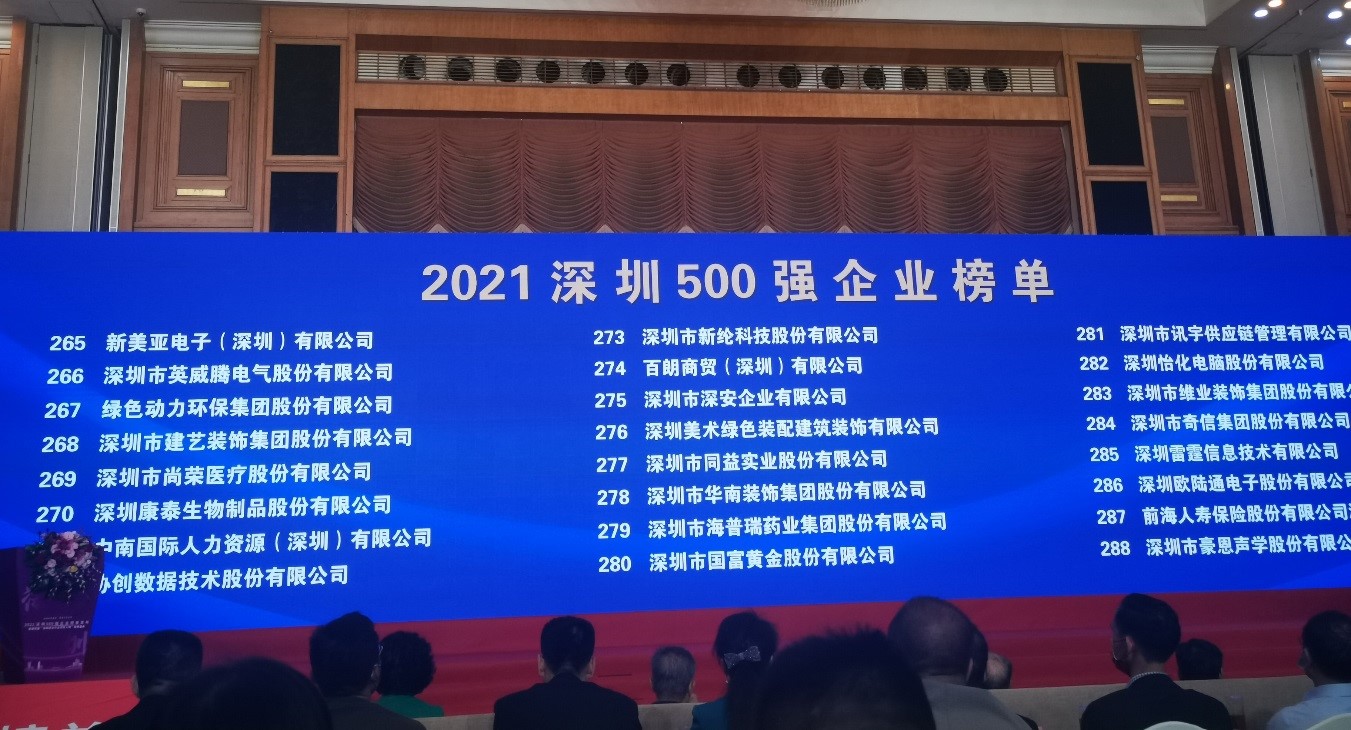 征途国际官网上榜2021深圳企业500强